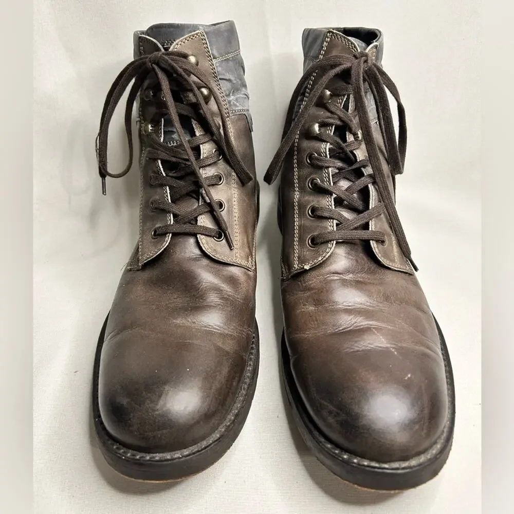 Johnston & Murphy J and M Men's gray Brown distressed Leather Lace-Up Boots. 12